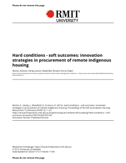 Hard conditions - soft outcomes: innovation strategies in procurement of remote indigenous housing