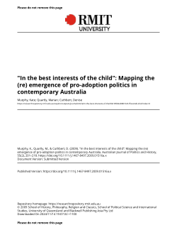 "In the best interests of the child": Mapping the (re) emergence of pro-adoption politics in contemporary australia