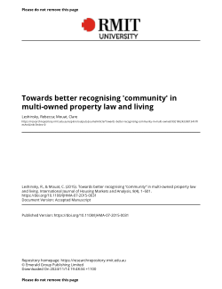 Towards better recognising 'community' in multi-owned property law and living