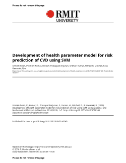 Development of health parameter model for risk prediction of CVD using SVM