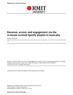Revenue, access, and engagement via the in-house curated Spotify playlist in Australia