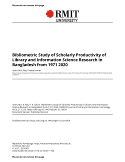 Bibliometric Study of Scholarly Productivity of Library and Information Science Research in Bangladesh from 1971 - 2020