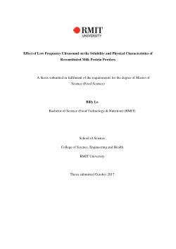 Effect of low frequency ultrasound on the solubility and physical characteristics of reconstituted milk protein powders