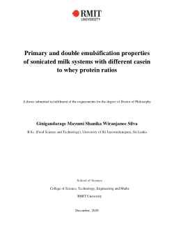 Primary and double emulsification properties of sonicated milk systems with different casein to whey protein ratios