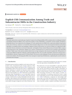 Explicit CSR Communication Among Trade and Subcontractor SMEs in the Construction Industry