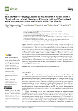 The Impact of Varying Lactose-to-Maltodextrin Ratios on the Physicochemical and Structural Characteristics of Pasteurized and Concentrated Skim and Whole Milk–Tea Blends