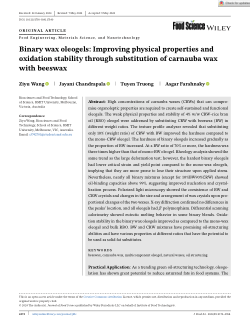 Binary wax oleogels: Improving physical properties and oxidation stability through substitution of carnauba wax with beeswax