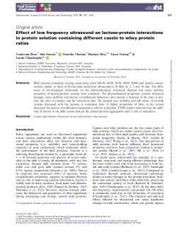 Effect of low frequency ultrasound on lactose‐protein interactions in protein solution containing different casein to whey protein ratios