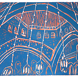 'This is original practise based research. Hand cut wood block printmaking on paper'