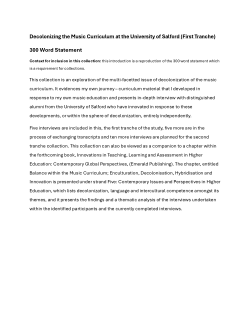 300 Word Statement - Decolonizing the Music Curriculum at the University of Salford