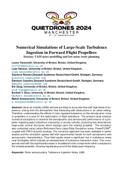 Numerical Simulations of Large-Scale Turbulence Ingestion in Forward Flight Propellers