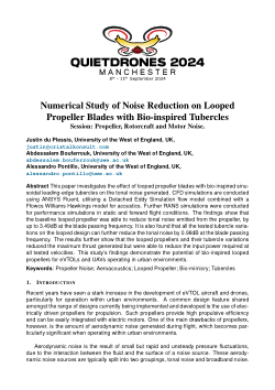 Numerical Study of Noise Reduction on Looped Propeller Blades with Bio-inspired Tubercles