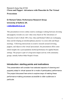 Human Idiot Puppet (HIP): Clown and Puppet: Adventures with Pinocchio in The Virtual Proscenium