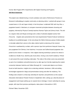 Human Idiot Puppet (HIP): 300 Word Statement: Experiments with Digital Clowning and Puppetry