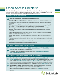 SciLifeLab Open Access Checklist