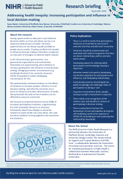 Addressing health inequity: Increasing participation and influence in local decision-making