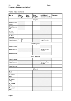 Immature cranial and postcranial skeletal recording form