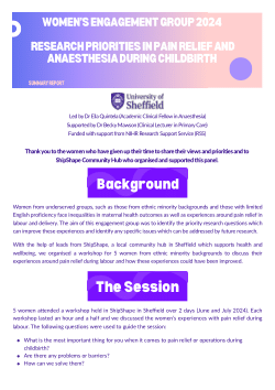 Women's Engagement Group 2024: Research Priorities in Pain Relief and Anaesthesia During Childbirth