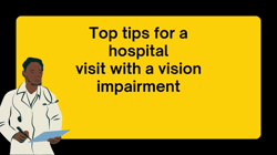 Audio visual poster: Top tips for a hospital visit with a vision impairment. Poster for Patients with a Vision Impairment.