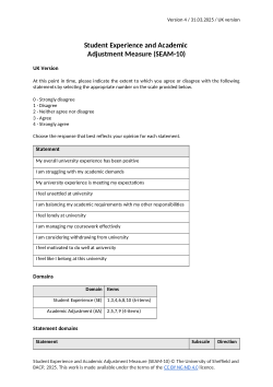 Student Experience and Academic Adjustment Measure (SEAM-10) - UK Version