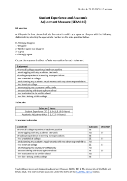 Student Experience and Academic Adjustment Measure (SEAM-10) - US Version