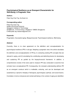 Psychological Resilience as an Emergent Characteristic for Well-Being: A Pragmatic View
