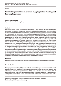 Establishing Social Presence for an Engaging Online Teaching and Learning Experience