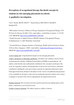 Perceptions of occupational therapy threshold concepts by students in role-emerging placements in schools: A qualitative investigation