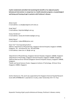 A pilot randomized controlled trial examining the benefits of an adjuvant psycho-behavioural intervention in comparison to a health education program, on psychological well-being and freezing-of-gait in patients with Parkinson's disease