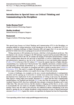 Introduction to Special Issue on Critical Thinking and Communicating in the Disciplines