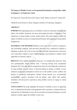 The impact of mobility scooter on occupational participation among older adults in Singapore: an exploratory study