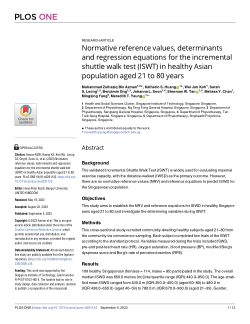 Normative reference values, determinants and regression equations for the incremental shuttle walk test (ISWT) in healthy Asian population aged 21 to 80 years