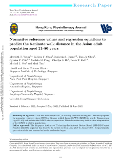 Normative reference values and regression equations to predict the 6-minute walk distance in the Asian adult population aged 21–80 years