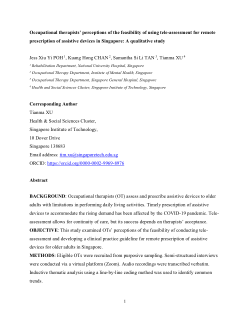 Occupational therapists' perceptions of the feasibility of using tele-assessment for remote prescription of assistive devices in Singapore: A qualitative study