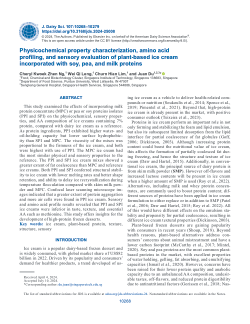 Physicochemical property characterization, amino acid profiling, and sensory evaluation of plant-based ice cream incorporated with soy, pea, and milk proteins