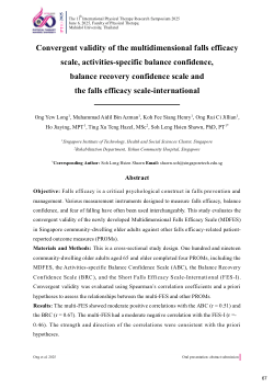 Convergent validity of the multidimensional falls efficacy scale, activities-specific balance confidence, balance recovery confidence scale and the falls efficacy scale - international