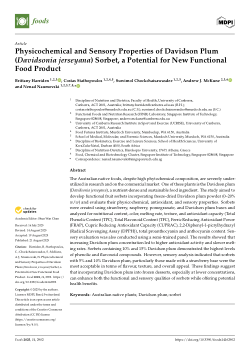 Physicochemical and Sensory Properties of Davidson Plum (<i>Davidsonia jerseyana</i>) Sorbet, a Potential for New Functional Food Product