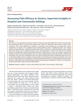 Assessing falls efficacy in seniors: Important insights in hospital and community settings