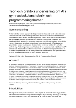 Preprint: Teori och praktik i undervisning om AI i gymnasieskolans teknik- och programmeringskurser