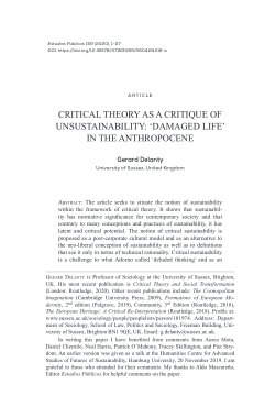 Critical theory as a critique of unsustainability: ‘damaged life’ in the anthropocene