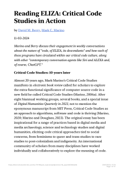 Reading ELIZA: critical code studies in action