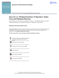 Interview on ‘Mediated Emotions of Migration’: Elaine Swan and Sukhmani Khorana: Social Movements, Emotions, and Migrant Agency as Anti-Racist: Elaine Swan and Sukhmani Khorana on “Mediated Emotions of Migration” (BUP, 2023)