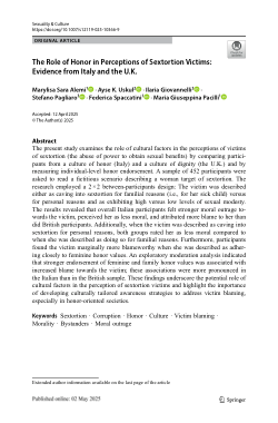 The role of honor in perceptions of sextortion victims: evidence from Italy and the U.K.