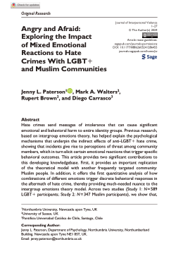 Angry and Afraid: Exploring the Impact of Mixed Emotional Reactions to Hate Crimes With LGBT+ and Muslim Communities