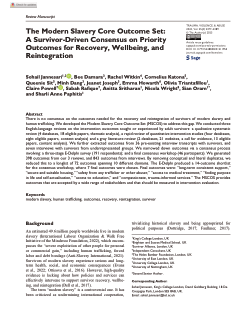 The modern slavery core outcome set: a survivor-driven consensus on priority outcomes for recovery, wellbeing, and reintegration