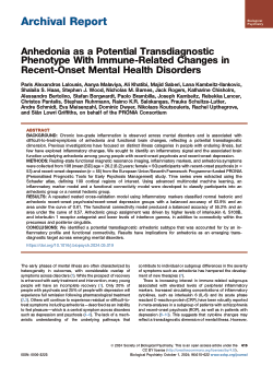 Anhedonia as a potential transdiagnostic phenotype with immune-related changes in recent-onset mental health disorders