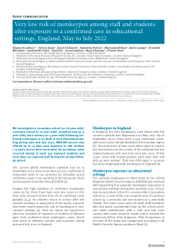 Very low risk of monkeypox among staff and students after exposure to a confirmed case in educational settings, England, May to July 2022