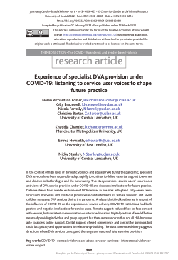 Experience of specialist DVA provision under COVID-19: listening to service user voices to shape future practice