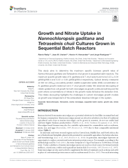 Growth and Nitrate Uptake in Nannochloropsis gaditana and Tetraselmis chuii Cultures Grown in Sequential Batch Reactors