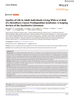 Quality of life in adult individuals living with or at risk of a hereditary cancer predisposition syndrome: a scoping review of the qualitative literature